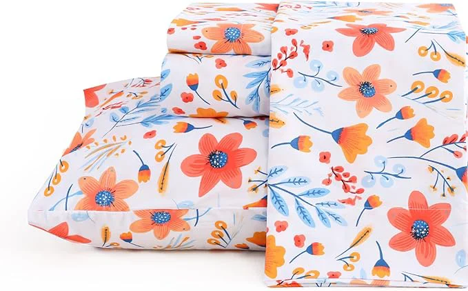 Environmentally Friendly JSD Floral Printed Sheet Set Cal King 4 Piece Flower Pattern Microfiber Bed Sheets Deep Pocket User-Friendly