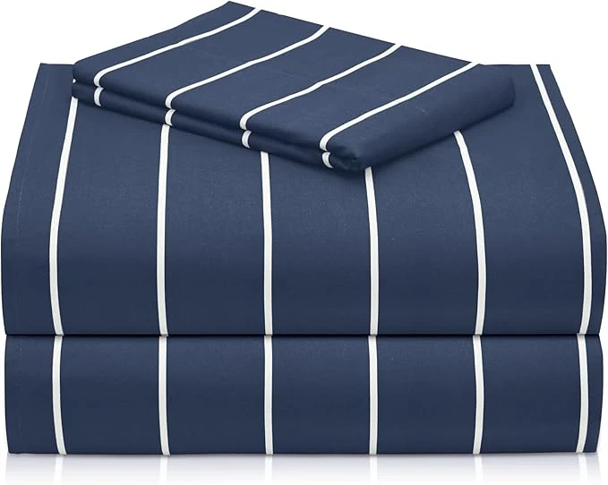 Comfortable LuxClub Striped Sheets 3 PC Striped Bed Sheets Twin Size Deep Pockets 18 quot Eco Friendly Wrinkle -Kids-Fitted Sheets Machine Washable Hotel Bedding Twin Navy Refined