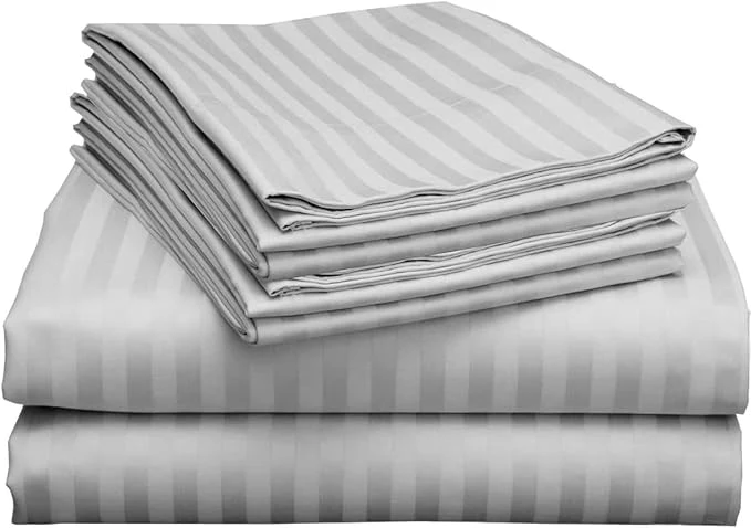 Smooth Mattress-Homes 6 Piece King Sheet Set Hotel Luxury Collection Egyptian Cotton 18 Inch Deep Pocket Fitted Sheet Soft amp Cool Breathable Bedding with 4 Pillowcases in Light Grey Stripe High-Grade