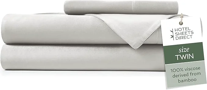 Hotel Sheets Direct 3 Piece Bed Sheet Set Twin Size Viscose Derived from Bamboo Sheets Set with 1 Pillowcase Cooling amp Breathable Luxury Bedding Moisture-Wicking amp Silky Soft Light Gray Prestigious