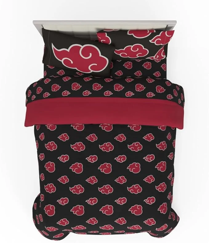 Fashionable Collectibles Naruto Anime Akatsuki Bedding 7 Piece Super Soft Reversible Comforter and Sheet Set with Sham Full ly Licensed Product by Franco Solid