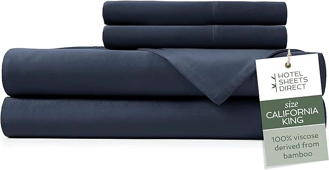 Hotel Sheets Direct 4 Piece Bed Sheet Set California King Viscose Derived from Bamboo Sheets Set with 2 Pillowcases Cooling amp Breathable Luxury Bedding Moisture-Wicking amp Silky Soft Navy Blue Traditional