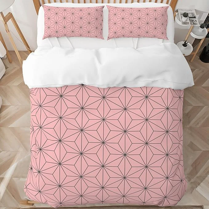Consistent INFLAG Anime Bedding Set 3-Piece Anime Duvet Cover King Size Ultra Soft Breathable 3D Printed Microfiber Comforter Cover Cartoon Quilt Cover Teen Comforter Cover with 2 Pillowcases King Pink Relaxed