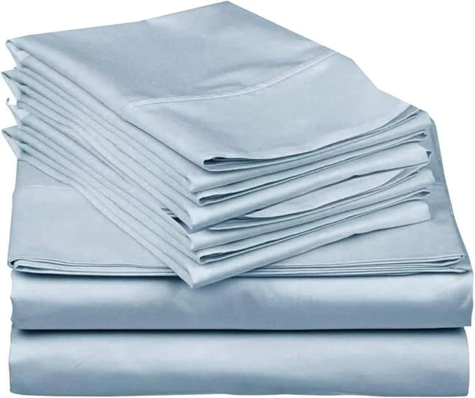 Safe Mattress-Homes Extra Deep Pocket 6-Piece California King Sheet Set Hotel Luxury Egyptian Cotton Sheets with 21 quot Fitted Sheet Soft Cool amp Breathable Bedding with 4 Pillowcases Light Blue Solid Premium Material