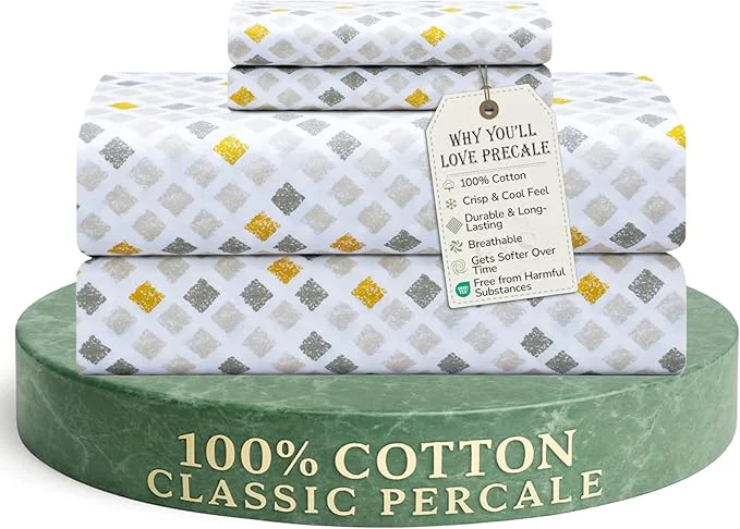 Modern Feather amp Stitch Softest Cotton Sheets 300 Thread Count Percale Weave Bedding 16 quot Deep Pocket Cooling Sheets Breathable Bed Set Hotel Premium Quality King Yellow Diamond Solid