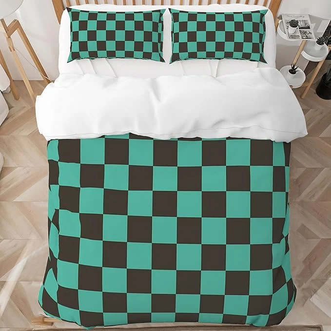 Smart INFLAG Anime Bedding Set - Soft Brushed Microfiber 68x90 Inches Duvet Cover Set 3 Piece 1 Duvet Cover with Zipper Closure and 2 Pillow Shams Twin Green High-Performance