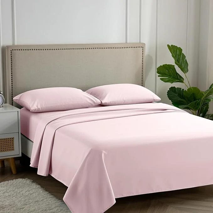 Detailed Carressa Linen Egyptian Cotton King Size Sheet Set - Luxury 600 Thread Count Egyptian Cotton Sheets King Size Soft Blush Silky Soft Cooling Sateen Weave 16 quot Deep Pocket Hotel Quality Sheets High-Quality