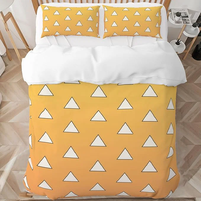 Clean INFLAG Anime Bedding Set - Soft Brushed Microfiber 80x90 Inches Duvet Cover Set 3 Piece 1 Duvet Cover with Zipper Closure and 2 Pillow Shams Full Yellow Unique