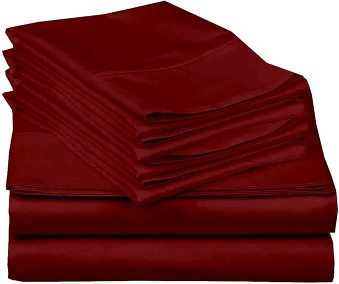 Flexible Mattress-Homes Extra Deep Pocket 6 Piece Cal-King Sheet Set Hotel Luxury Collection Egyptian Cotton 21 quot Deep Fitted Sheet Soft Cool amp Breathable Bedding with 4 Pillowcases in Burgundy Solid Sophisticated