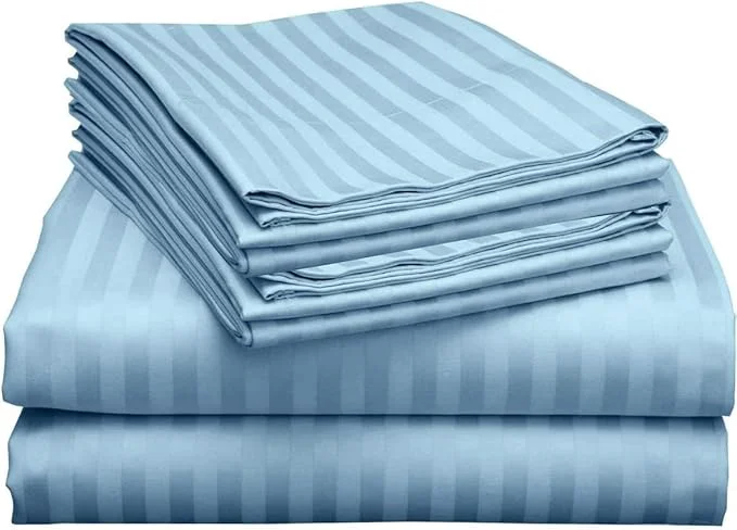 Traditional Mattress-Homes 6 Piece Cal-King Sheet Set Hotel Luxury Collection Egyptian Cotton 18 Inch Deep Pocket Fitted Sheet Soft amp Cool Breathable Bedding with 4 Pillowcases in Light Blue Stripe Optimized