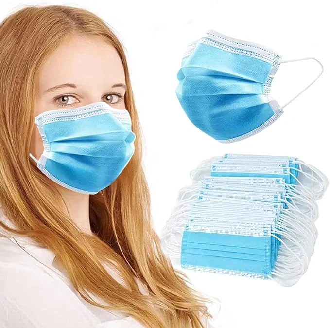 Crafted 100Pcs Blue Disposable Face Mask 3 Ply Masks Premium Material