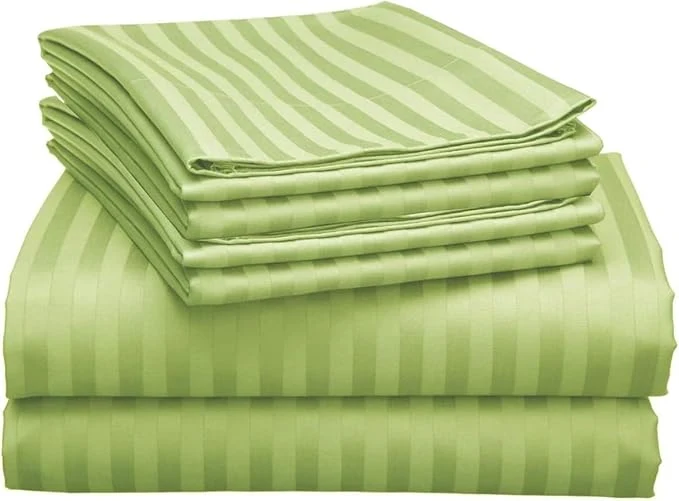 Crafted Mattress-Homes Extra Deep Pocket 6 Piece Queen Sheet Set Hotel Luxury Collection Egyptian Cotton 21 quot Deep Fitted Sheet Soft Cool amp Breathable Bedding with 4 Pillowcases in Sage Stripe Minimalist