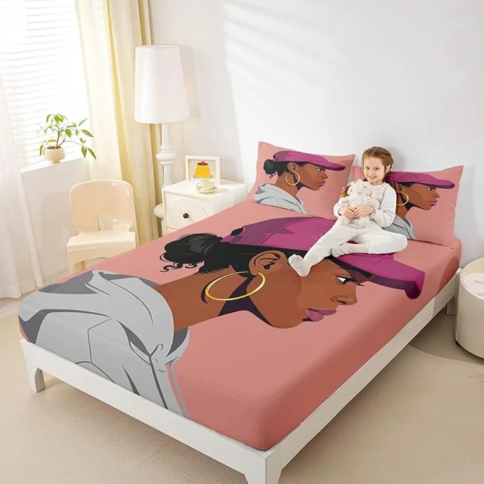 Environmentally Friendly Erosebridal Black Girls Girls Bed Sheets Queen Size Fashion Black Woman Fitted Sheet Vogue Fashionable Gorgeous Bedding Set for Kids Children Women Bedroom Decor African Princess al Sheets Smart
