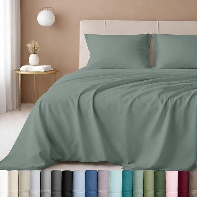 Consistent California Design Den Luxury Twin Sheet Set - Cotton 600 Thread Count Deep Pocket Twin Sheets Soft Hotel-Quality Bedding with Sateen Weave Sage Green - Cool Tone Selected
