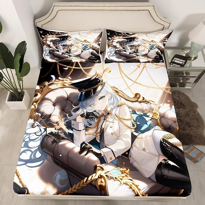 Exclusive Erosebridal Anime Girl Full Bed Sheets for Kids Kawaii Japanese Anime Bedding Set Cartoon Girl Fitted Sheet for Girls Boys Teens Men Room Japanese Animation Sheets 2 Pillow Cases Fine