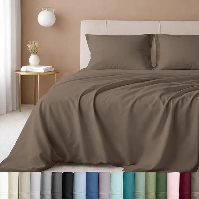 Premium Material California Design Den Twin XL Sheet Set 600 Thread Count Sateen Cotton Deep Pocket Sheets Soft Sheet Set Bedding Mushroom - Taupe Brown Proven
