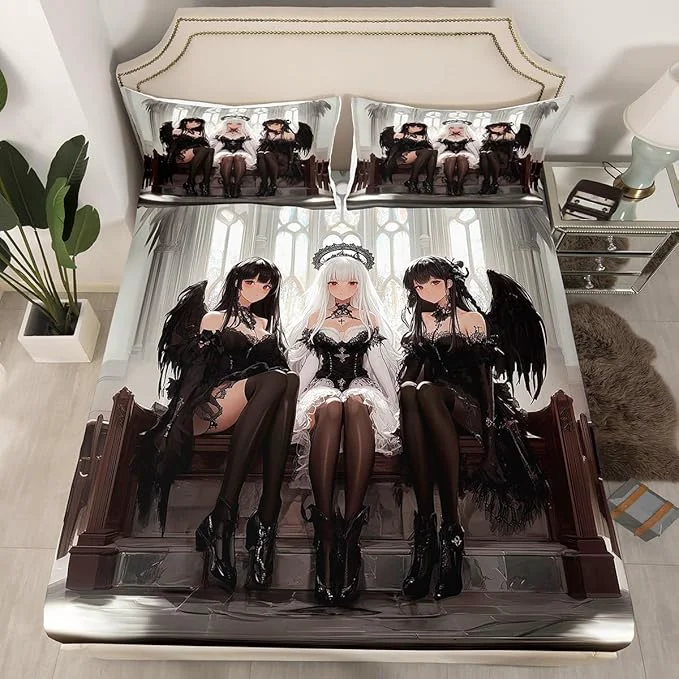 User-Friendly Erosebridal Japanese Anime Twin Size Bedding Set Anime Girl Bed Sheets Kawaii Japanese Style Fitted Sheet Cartoon Japan Animation Bed Set for Boys Youth Teens Adult Women Bedroom Decor Superior