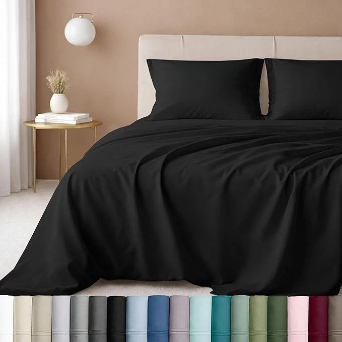 Breathable California Design Den Twin XL Sheets Set - Luxury 600 Thread Count Sateen Natural Cotton Sheets Fully Elasticized Deep Pockets Crisp Cool and Durable Bedding for Dorm Room - Black Excellent
