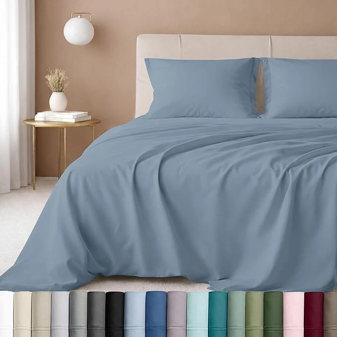 Versatile California Design Den 5-Star Hotel-Quality Twin Sheet Set Cotton Sateen 600 Thread Count Deep Pocket Twin Sheets Soft Hotel-Quality Bedding with Sateen Weave - Pastel Blue Minimalist