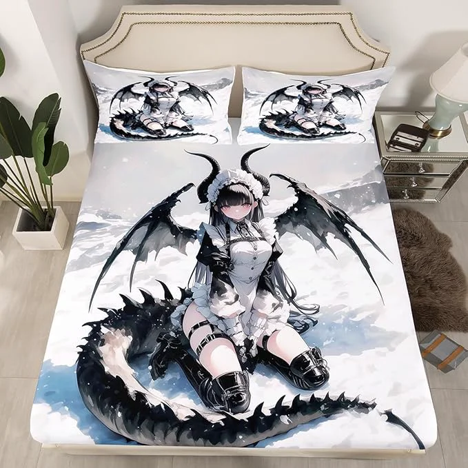 Crafted Erosebridal Anime Girl Bed Sheets Full Japanese Anime Bedding Set for Kids Girls Teens Women Bedroom Cartoon Girl Fitted Sheet Japanese Animation Sci Fi Style Sheets 2 Pillow Cases Comfortable