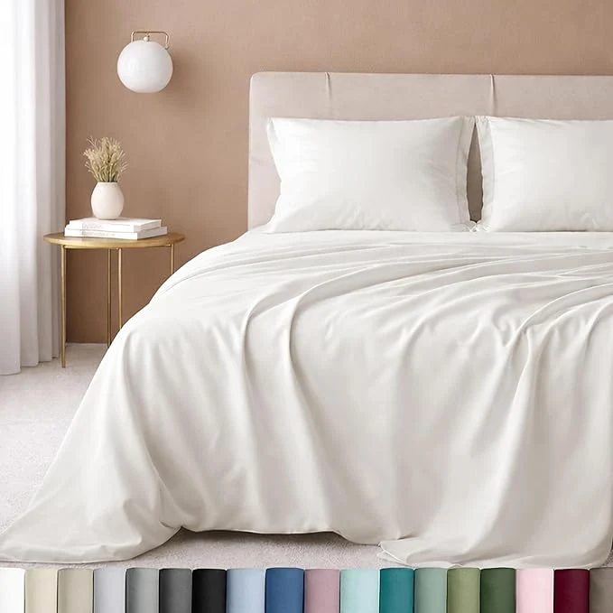 Original Design California Design Den Twin XL Sheet Set - Cotton Luxuriously Soft 600 Thread Count Sateen Bedding Deep Pocket XL Twin Sheets - True Ivory Stylish