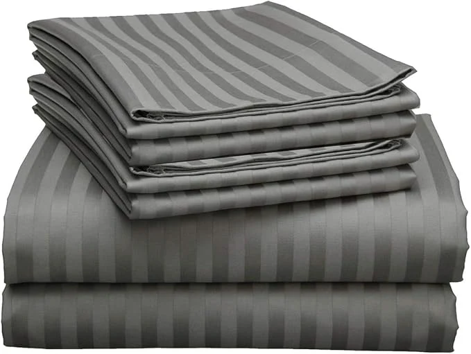 Versatile Mattress-Homes Extra Deep Pocket 6 Piece Queen Sheet Set Hotel Luxury Collection Egyptian Cotton 21 quot Deep Fitted Sheet Soft Cool amp Breathable Bedding with 4 Pillowcases in Dark Grey Stripe Smart