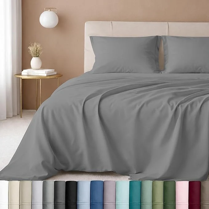 Pure California Design Den Luxury Queen Size Sheet Set - Cotton 600 Thread Count Deep Pocket Queen Sheets Hotel-Quality Bedding with Sateen Weave - Mist Grey Optimized
