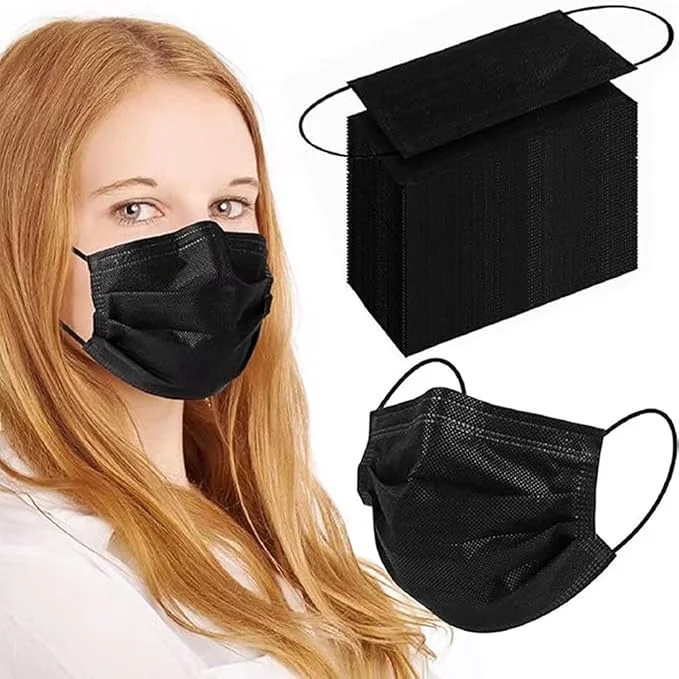 Elegant 100Pcs Black Disposable Face Mask 3 Ply Black Face Masks Powerful