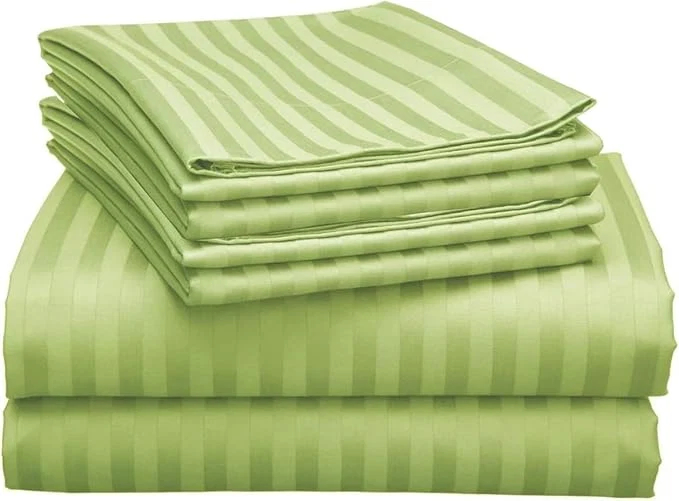 Contemporary Mattress-Homes Extra Deep Pocket 6 Piece King Sheet Set Hotel Luxury Collection Egyptian Cotton 21 quot Deep Fitted Sheet Soft Cool amp Breathable Bedding with 4 Pillowcases in Sage Striped Official