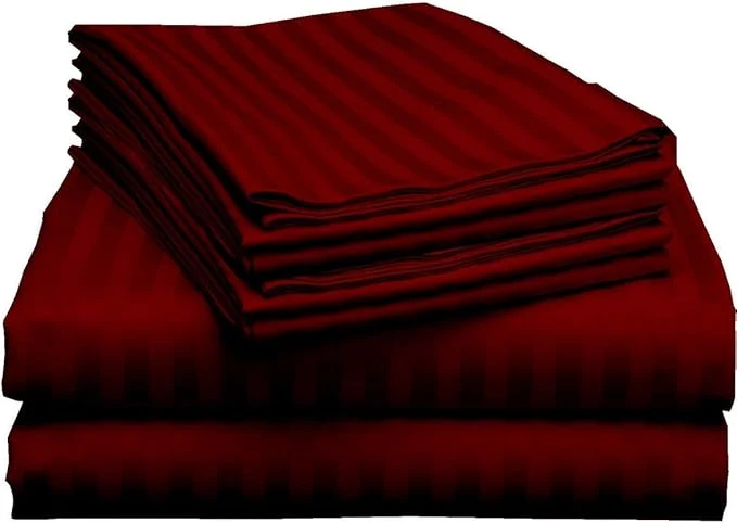Exceptional Mattress-Homes Extra Deep Pocket 6 Piece King Sheet Set Hotel Luxury Collection Egyptian Cotton 21 quot Deep Fitted Sheet Soft Cool amp Breathable Bedding with 4 Pillowcases in Burgundy Stripe Selected