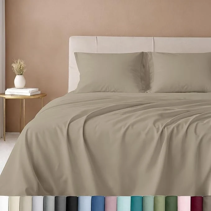 Effective California Design Den California King Sheet Set - Cotton 600 Thread Count Deep Pocket Cal King Sheet Set Luxury Soft Hotel-Quality Sheets with Sateen Weave Cool Taupe Sustainable