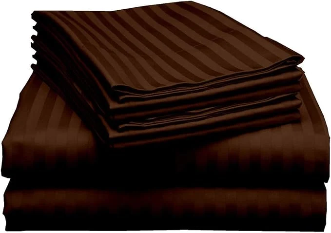Efficient Mattress-Homes Extra Deep Pocket 6 Piece King Sheet Set Hotel Luxury Collection Egyptian Cotton 21 quot Deep Fitted Sheet Soft Cool amp Breathable Bedding with 4 Pillowcases in Chocolate Stripe First-Class