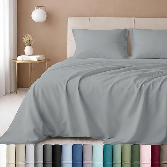 Trusted California Design Den Luxury Twin XL Sheet Set - Cotton 600 Thread Count Deep Pocket XL Twin Sheets Soft Hotel-Quality Bedding with Weave - Light Grey Minimalist