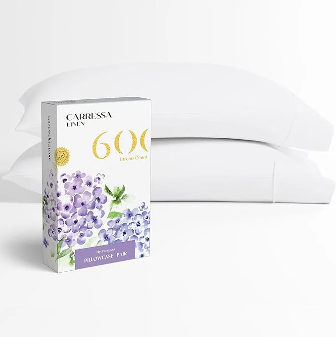 Innovative Carressa Linen Egyptian Cotton Pillow Cases Queen Size Set of 2 - Luxury 600 Thread Count Teal Standard Queen Size Pillowcases Silky Soft Cooling Sateen Weave Hotel Quality Bed Pillow Cover Premium Material