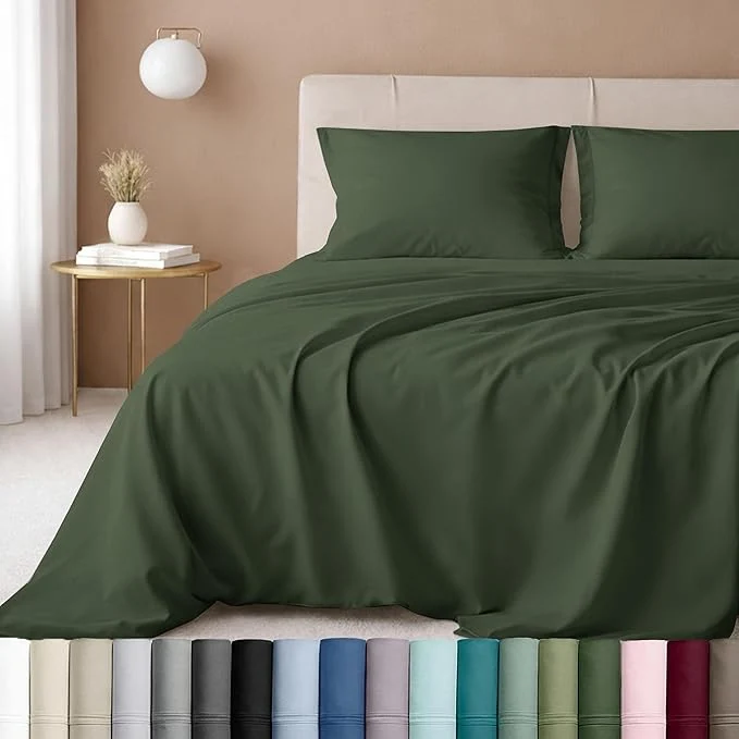 Advanced California Design Den California King Sheets Deep Pockets Set - Luxury 600 Thread Count Cotton Sateen California King Sheet Set Hotel-Quality Bedding - Dark Olive Green Reliable