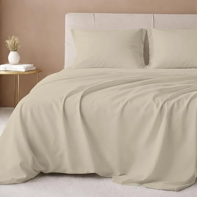 Minimalist California Design Den Cal King Sheet Set - 600 Thread Count Sateen Cotton Bed Sheets Deep Pockets Soft and Durable Bedding Set - Beige Smart