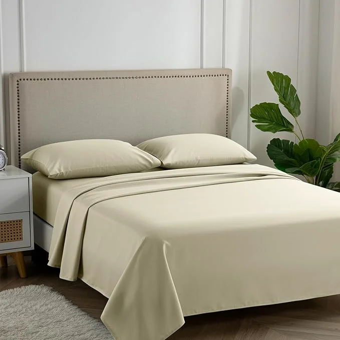 Minimalist Carressa Linen Egyptian Cotton King Size Sheets Set - 600 Thread Count Egyptian Cotton Queen Sheets King Size 4 PC Beach Sand Soft Cooling 16 quot Deep Pocket Sateen Weave Luxury Bed Sheet Set Reusable