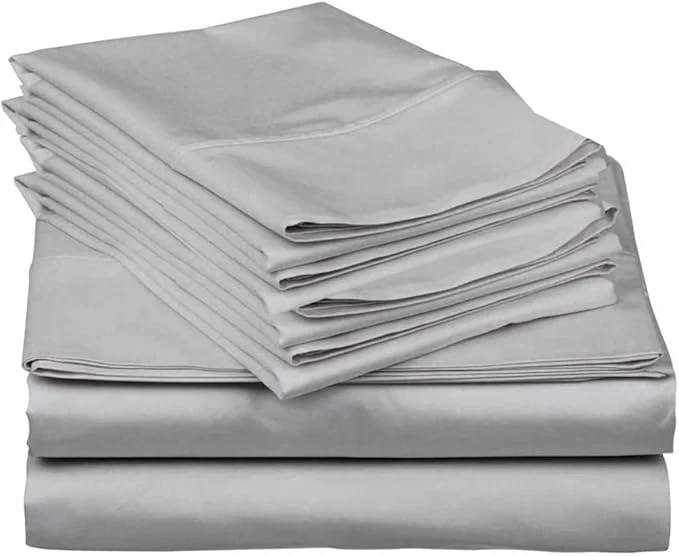 Verified Mattress-Homes 6 Piece Queen Sheet Set Hotel Luxury Collection Egyptian Cotton 18 Inch Deep Pocket Fitted Sheet Soft amp Cool Breathable Bedding with 4 Pillowcases in Light Grey Solid Lightweight