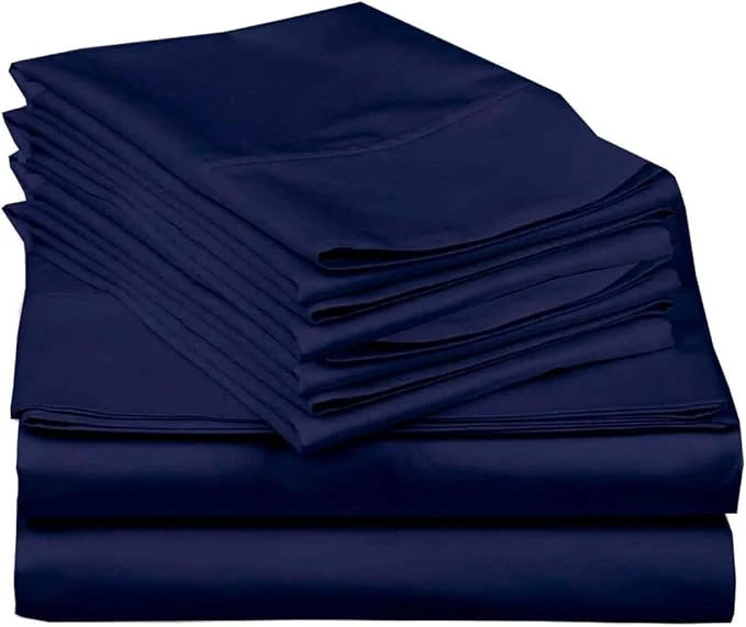 Premium Mattress-Homes 6 Piece Queen Sheet Set Hotel Luxury Collection Egyptian Cotton 18 Inch Deep Pocket Fitted Sheet Soft amp Cool Breathable Bedding with 4 Pillowcases in Navy Blue Solid Outstanding