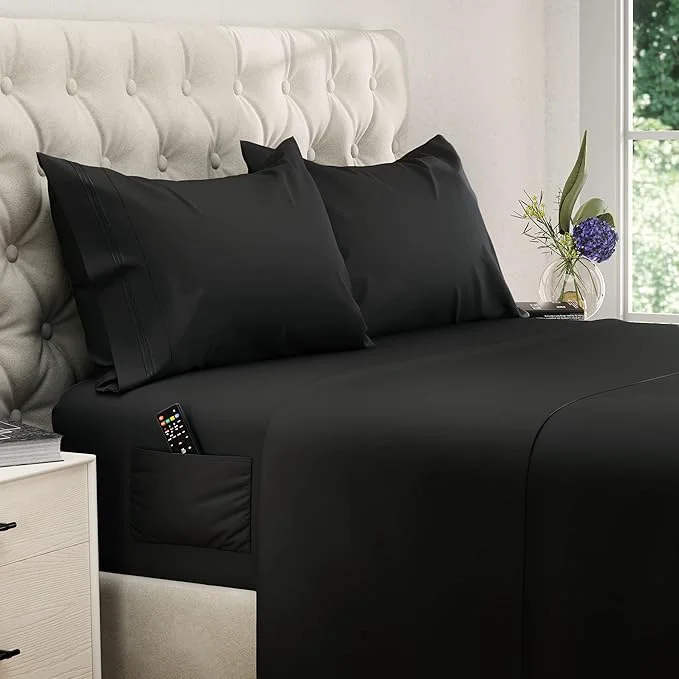 Minimalist DREAMCARE Full Size Sheets – 4 pcs Cooling Sheets – up to 21 Deep Full Sheet Set – Hotel Luxury Sheets amp Pillowcases – Superior Softness Fine Microfiber with Side Pocket – Black Advanced