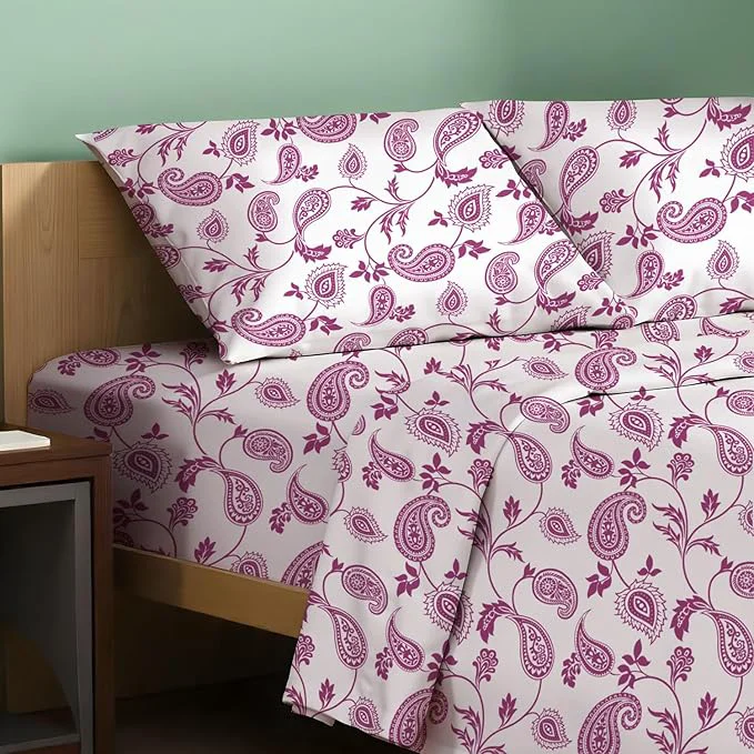 Recyclable TEXAS LINEN CO. Organic Cotton Printed Sheets California King Size - 4 PC Organic Cotton Cal King Percale Weave Sheet Set Soft Cooling amp Crisp 16 quot Deep Pocket Hotel Bedding Set - Paisley World-Class