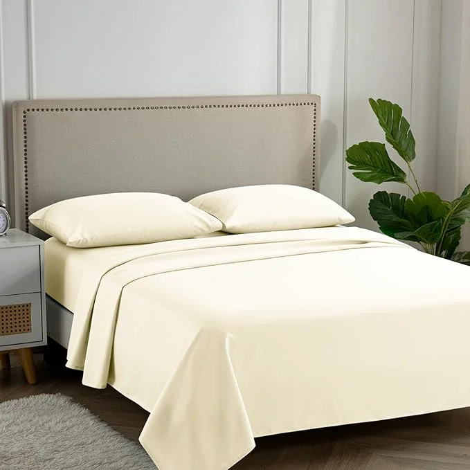 Original Design Carressa Linen Egyptian Cotton King Size Sheets Set - 600 Thread Count Egyptian Cotton Queen Sheets King Size 4 PC Ivory Cream Soft Cooling 16 quot Deep Pocket Sateen Weave Luxury Bed Sheet Set Exceptional