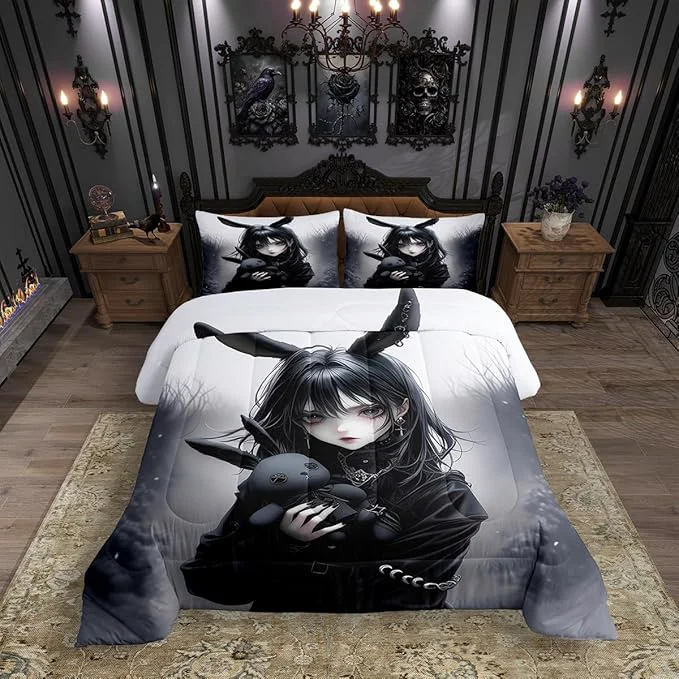 Fine Crafted Erosebridal Anime Girls Bedding Set King Anime Gifts Comforter Set for Girl Women Gothic 3D Japanese Girl Down Comforter Exotic Rabbit Gothic Cool Girls Bed Set with 2 Pillowcases Flexible
