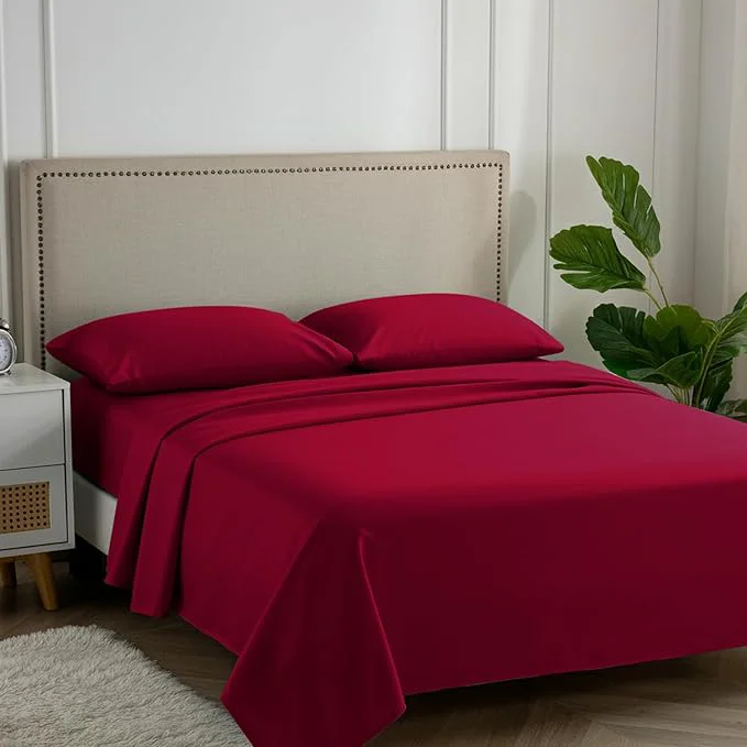 Enhanced Carressa Linen Egyptian Cotton Queen Size Sheet Set - Luxury 600 Thread Count Egyptian Cotton Sheets Queen Size True Red Silky Soft Cooling Sateen Weave 16 quot Deep Pocket Hotel Quality Sheets Versatile