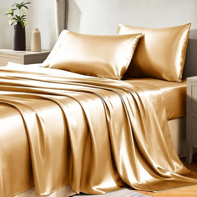 Contemporary CozyLux Satin Sheets Full Size Sheets - 4 Piece Silky Full Size Bed Sheets Luxury Gold Full Bed Set with Smooth and Soft Microfiber Includes 1 Fitted Sheet 1 Flat Sheet and 2 Pillowcases Quality
