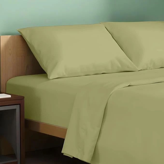 Advanced TEXAS LINEN CO. Organic Cotton Sheets California King Size - 4 PC Organic Cotton Cal King Size Percale Sheet Set Soft Cooling amp Crisp 16 quot Deep Pocket Hotel Quality Bedding Set - Sage Green Selected
