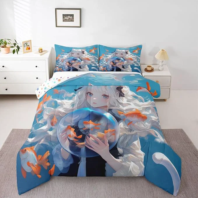 Original Design Erosebridal Japanese Girl Comforter 3D Printed Design Bedding Comforters amp Sets for Kids Girls Boys - Anime Gifts Cartoon Design Duvet Insert Kawaii Anime Girls Decorations Quilt Full 3Pcs Fashionable
