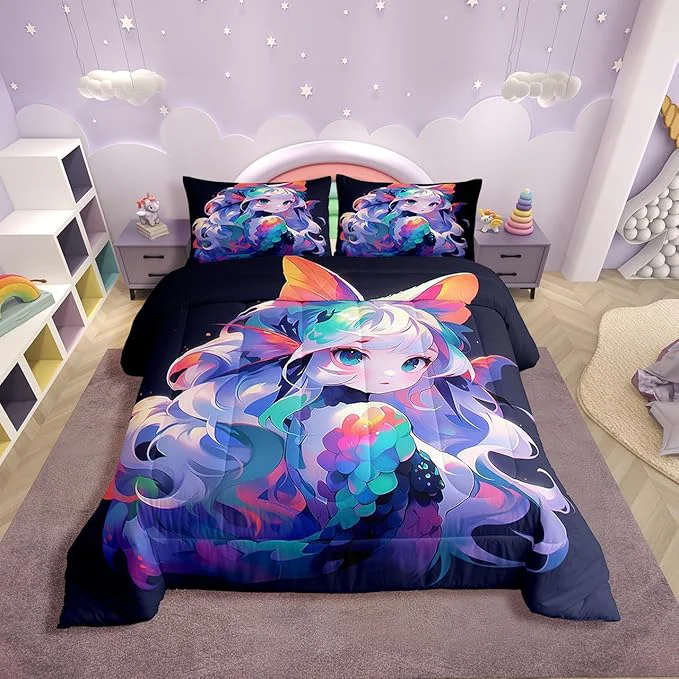 Pure Erosebridal Anime Girl Bedding Comforters amp Sets 3D Japanese Bedding Kawaii Girly Comforter Set Anime Lovers Gifts Bedding Sets Warm Lightweight Duvet Set for All Season Full 3Pcs Certified