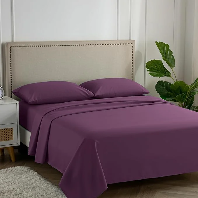 Classic Carressa Linen Egyptian Cotton Full Size Sheets - 600 Thread Count Full Size Egyptian Cotton Sheets 4 PC Plum Purple Soft Cooling 16 quot Deep Pocket Sateen Weave Luxury Hotel Bed Sheet Set Durable