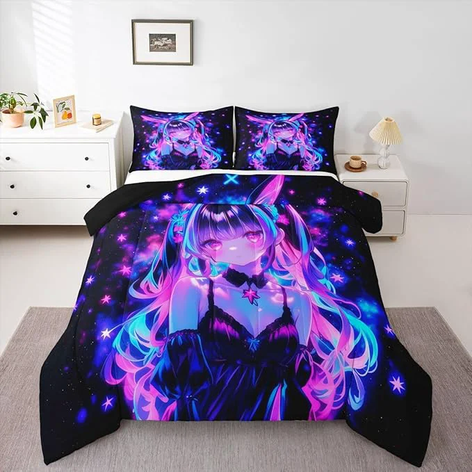 Expertly Made Erosebridal 3D Mushroom Girls Bedding Sets Queen - Japanese Modern Fashion Comforter Set for Kids Adults Abstract Graffiti Duvet Insert Watercolor Aesthetic Quilt Clean